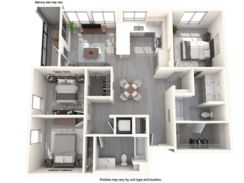 Floor plan for 3 beds, 2 baths